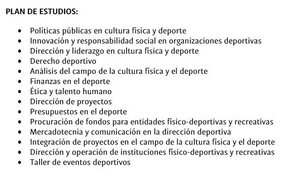 MAESTRÍA - MAESTRÍA EN DIRECCIÓN DE ORGANIZACIONES DEPORTIVAS- PLAN DE ESTUDIOS